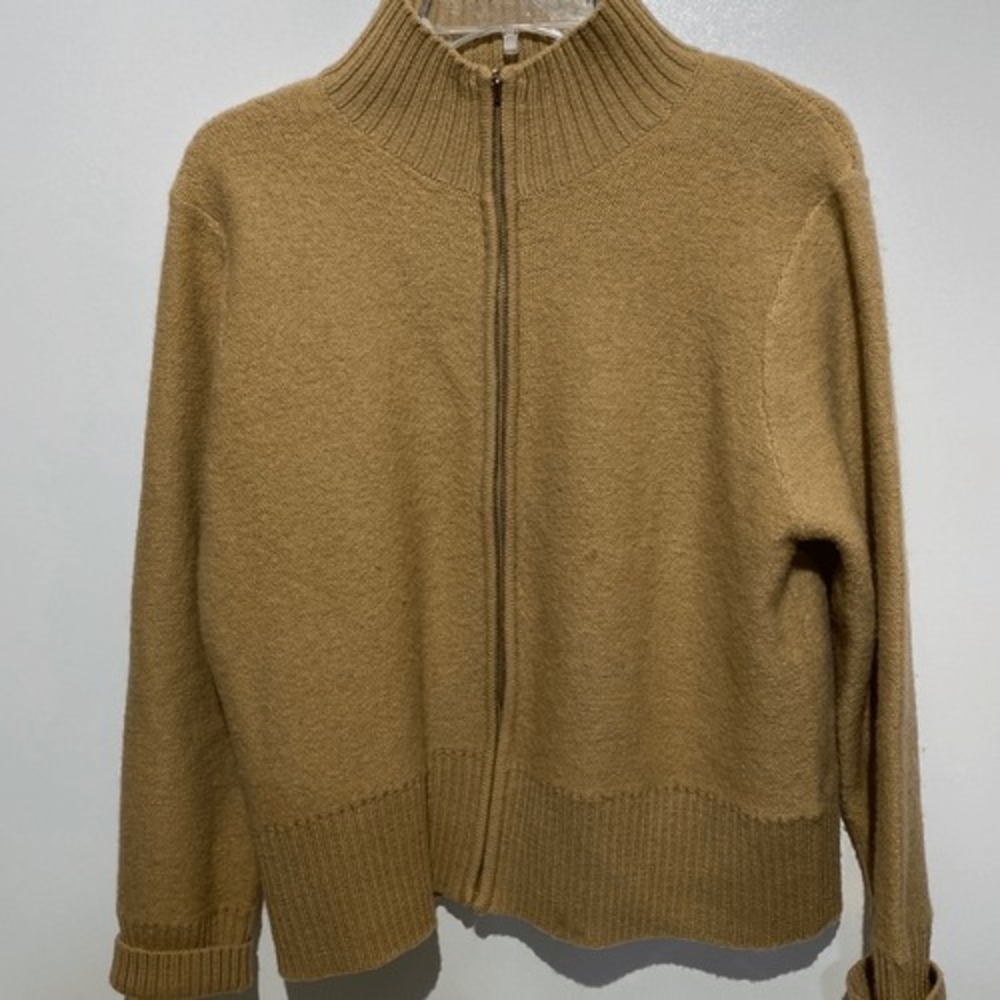 Karen Scott Women's Tan 100% Wool Full Zip Knit Jacket Size Petite Large
